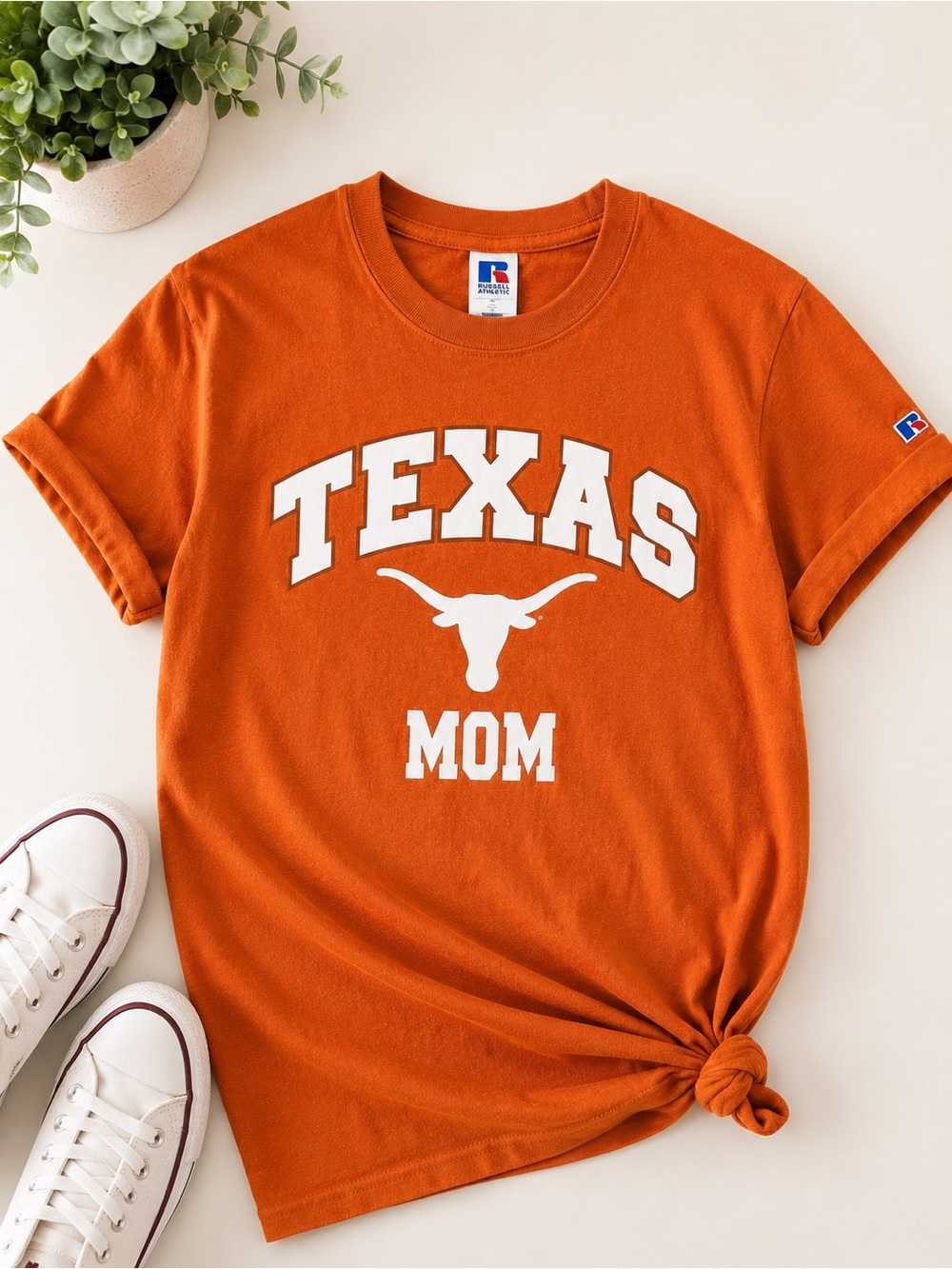 Russell Athletic Texas Mom UT Longhorns Graphic Tee Small Orange
